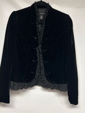 INC International Concepts Black Velvet Ruffle-Trim Blazer